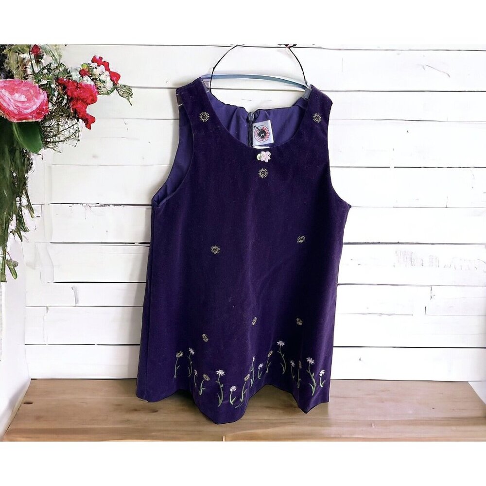 Goodlad Purple Velvet Dress Girls Size 6 Embroidered Flowers Lined Princess Gold